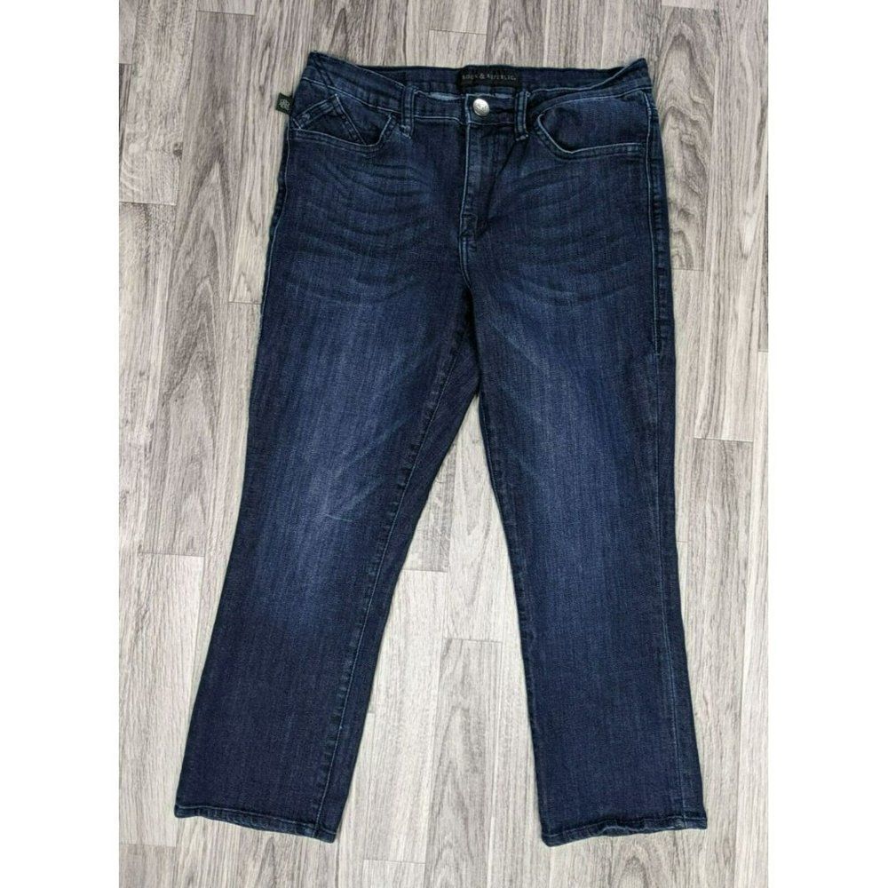 Rock & Republic Womens Size 10 Kendall Studs Dark Wash Cropped Denim Blue Jeans